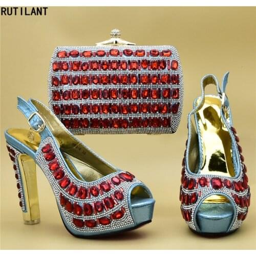 New Fashion African Women Shoes Bags Set 2019 Party Shoes and Bag Set Decorated with Rhinestone Women Shoes and Bag set in Italy