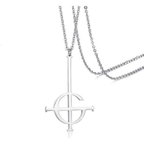 Women Cross Ghost Amulet Nameless Ghouls Pendant Necklace Rock Band Grucifix Pendant Hiphop Jewelry