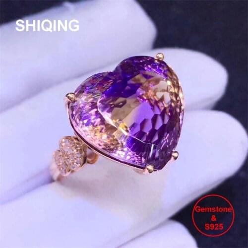 SHIQING 2019 Nature Ametrine gemstone ring, romantic women ring, gift engagement ring