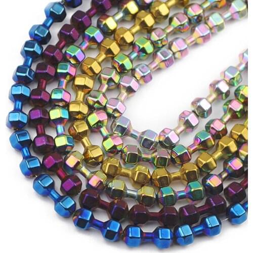 10pcs Blue,Gold,Purple Dumbbell Shape Hematite Natural Stone Spacer Loose Beads For Jewelry Making Diy Bracelets necklace 15x6MM