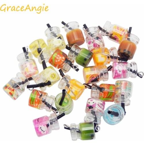 10pcs/pcs jewelry diy charms for earrings Resin Fuit Juice Bottle Charm Food & Beverages keychain Necklace Pendant Cute Keychain