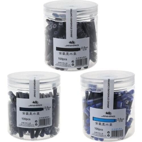 100pcs Jinhao Universal Black Blue Fountain Pen Ink Sac Cartridges 2.6mm Refills School Office Stationery