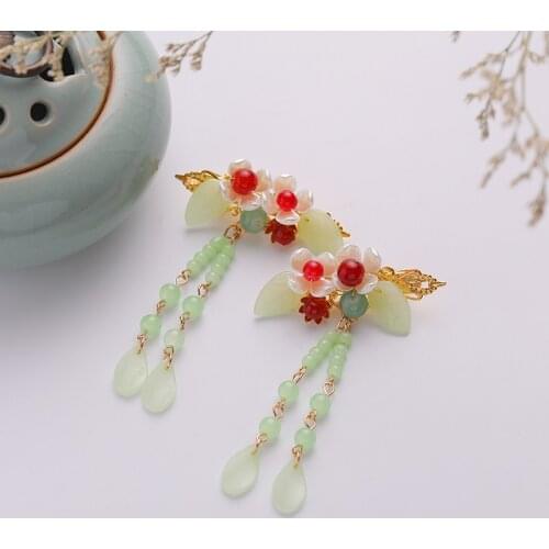 2pcs Vintage Cherry fish Blossom Tassel Antique Hair Clips Side Clip Hairpin Chinese Traditional Headdress Handmade Hair clip