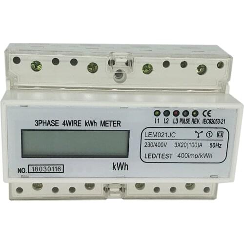 20 (100)A 3*230V/400V 50HZ Three Phase KWH Watt Hour Din Rail Energy Meter LCD MK-LEM021JC Wattmeter