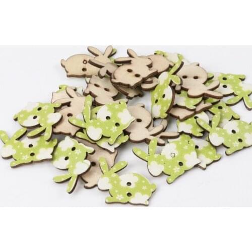 Button accessories for clothes Green Rabbit Pattern Diy Wooden Buttons Botones Handmade Accessories Decoration 20x25mm 20pcs