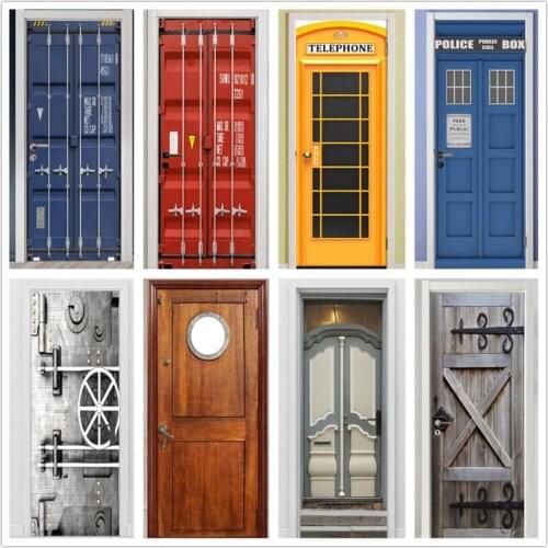 Wood Grain 3D Door Sticker Vintage Pvc Wallpaper Living Room Art Poster Diy Self-Adhesive Mural Stickers Bathroom House Design