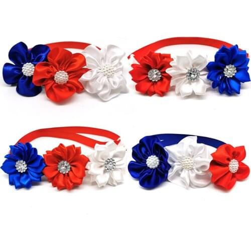 50pcs Independence Day Pet Accessories Pearl Rhinestones Pet Dog Necktie Adjustable Necktie for Middle Large Dog Bow Ties