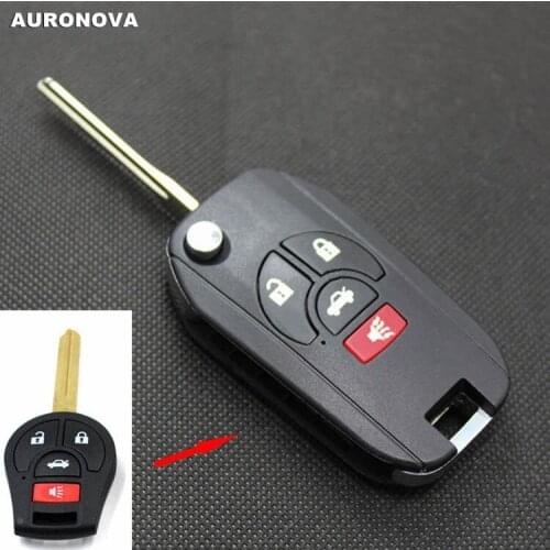 AURONOVA New Upgrade Flip Folding Key Shell for Nissan Sunny March Tiida Sylphy 3+1 Buttons Modified Remote Car Key Case