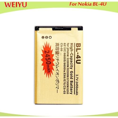 BL-4U Gold Battery For Nokia 5330XM 5530XM 5730XM 5250 6212C 6600S 6600is E66 E75 C5-03 C5-05 530 5730 3120C Batterie 2450mAh