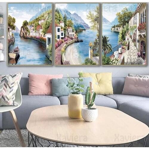 Mediterranean Style Decorative Painting Coastal Landscape Wall Painting Poster Nordic Home Decoration Living Room Mural Unframed