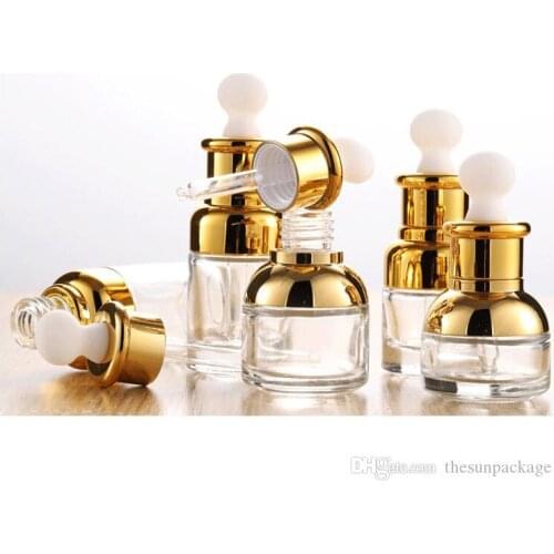 Gold Glass Dropper Bottle 20 30 50ml Luxury Serum Bottle with Gold Cap for Essential Oil