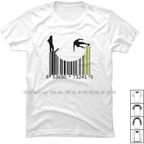 Barcode Skaters T Shirt 100% Cotton Illustration Graphic Art Skateboard Commercial Drawing Vector Skater Skate Board Wing Skat