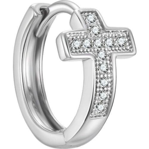 GEOMEE 1PC Glitter Crystal Cross Triangle Hoop Earrings Women Men Personality Zircon Small Pendant Circle Earrings Jewelry E514