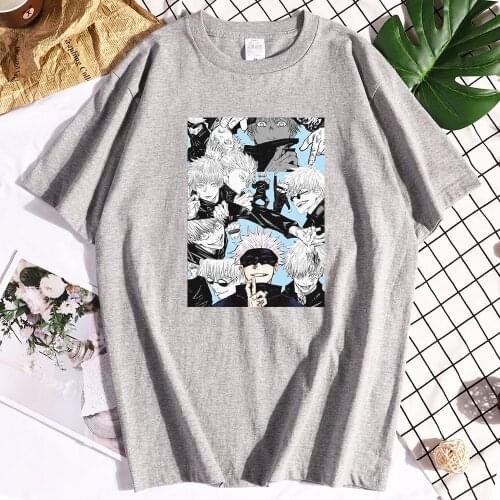 Cotton Satoru Gojo Jujutsu Kaisen Funny Man Tshirt Loose Regular Sleeve Clothes Anime T-shirt Vintage Design Tshirt Men