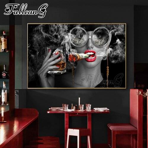 FULLCANG Black and White Cigarette diy full square round drill diamond painting 5d mosaic embroidery sale girl decor FC3393