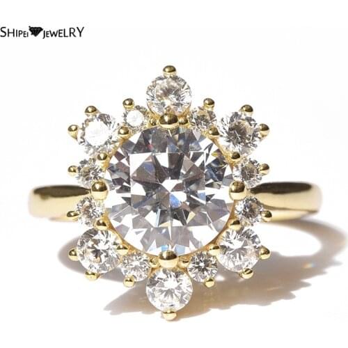 Shipei 925 Sterling Silver Round Cut Created Moissanite Gemstone Wedding Party Luxury Ring For Women Fine Jewelry Ring Size 5-9