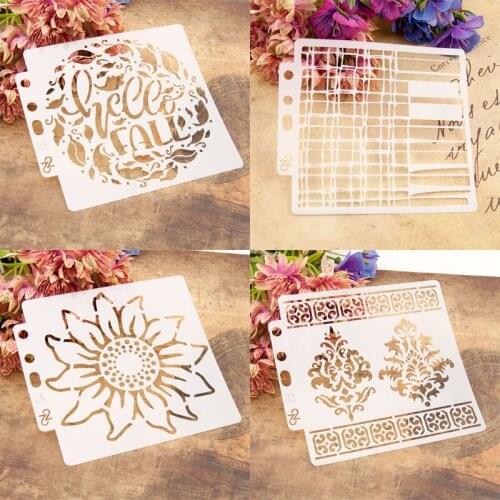 4pc Sunflower Stencils Supplies Painting Template DIY Scrapbook Diary Coloring Embossing Stamp Album Decoration Reusable 14*13cm