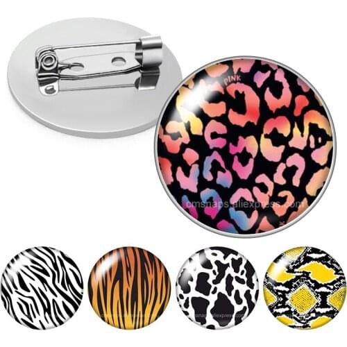 Colorful Leopard Snake Tiger patterns Fashion Glass cabochon Brooch Dome Photo Jewelry Brooches Pin Men Woman Gift DIY custom