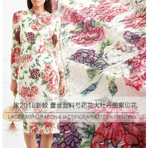 New peony flower pattern lace fabric polyester fabric digital printing cloth fabric 145cm wide factory direct sales