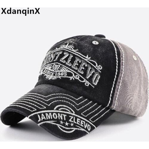 XdanqinX Mens Cap Letter Embroidery Baseball Caps Washed Cotton Distressed Casual Womens Hat Adjustable Size Couple Tongue Cap