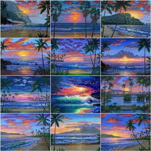 Dusk 5D Diamond Painting Kit Sunset Seascape Full Square Drill Home Decor Diamond Mosaic Landscape Cross Stitch Handmade Craft