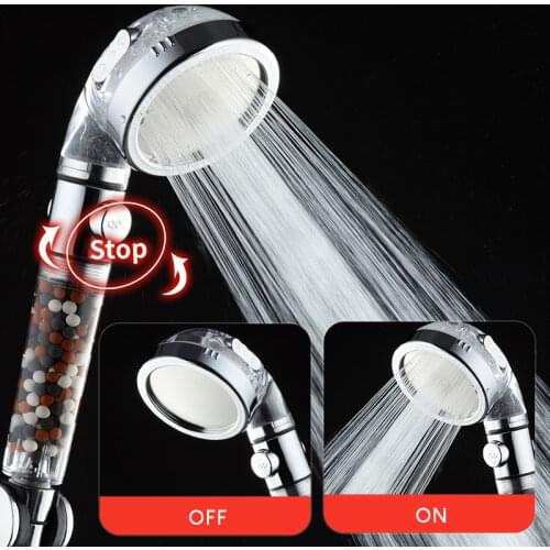 High Pressure 3 Modes Adjustable Shower Head Water Saving SPA Tourmaline Filter Balls Switch Button Spray Nozzle Bathroom shower