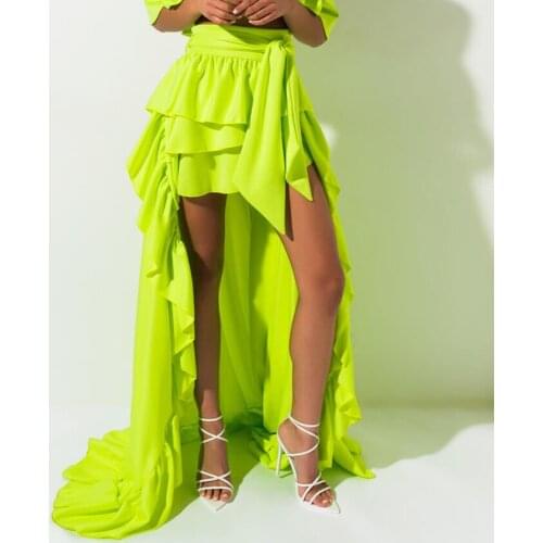 Neon Green Skirt Adult Fashion Zip Closure faldas High low Maxi Skirts Long Rare Color Floor length Party Skirts Personalized