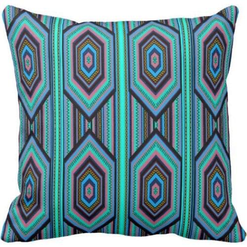 New Peacock Mexican Inca Colored Stripe Square Throw Pillow Case Fashion Geometric Bohemian Aztec Ethnic Outdoor Room Decor 18"