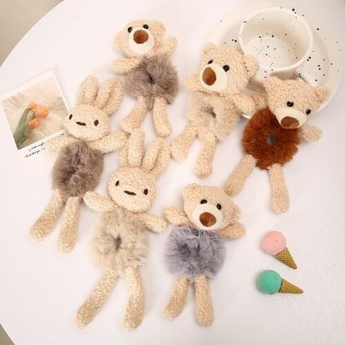 Yanrong New Cute Bear/Rabbit Furry Elastic Rubber Bands For Girls Hair Ties Lovely Girls Scrunchies Headband Fur Hair Accessorie