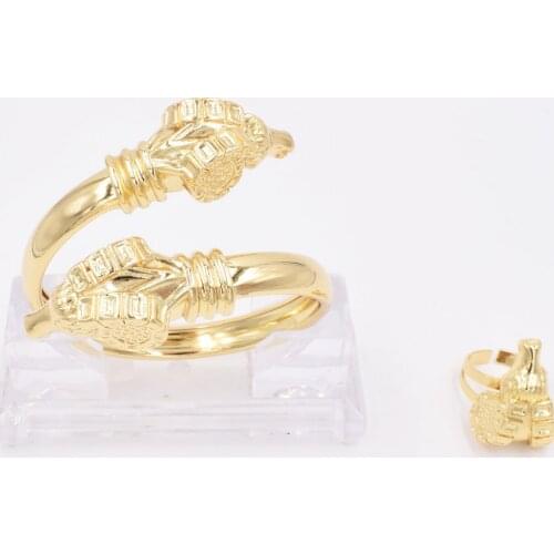 NEW High Quality Ltaly 750 Gold color Jewelry Set For Women african beads fashion Bracelet Ring jewelry