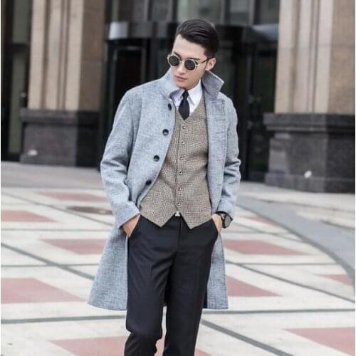 Single-breasted casual woolen coat men trench coats overcoat mens cashmere coat casaco masculino inverno erkek england outerwear