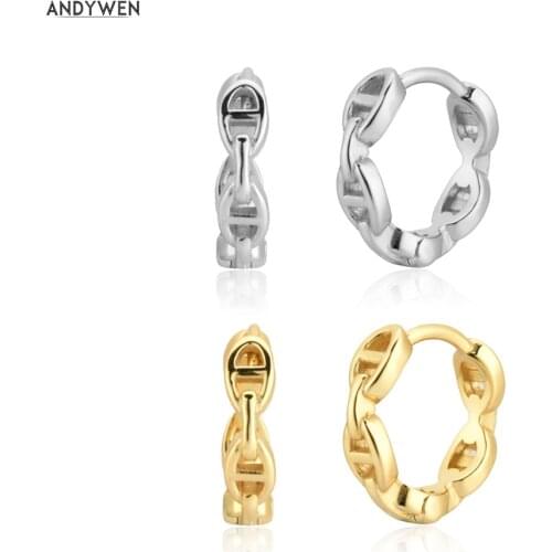 ANDYWEN 100% 925 Sterling Silver Gold 2020 New Square Hoop Circle Huggies Piercing Loops Plain Fashion Jewelry 100% Clips