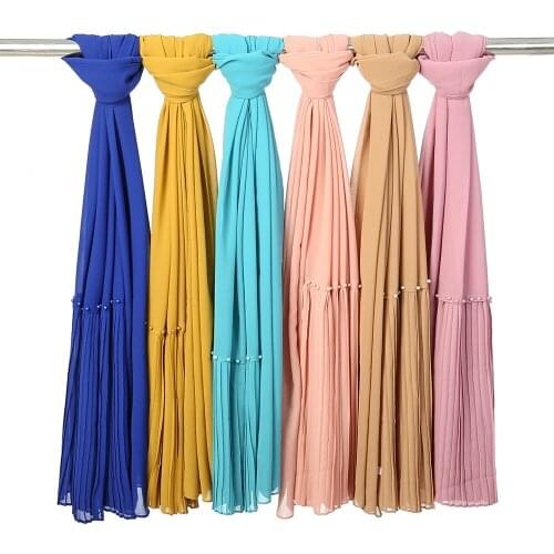 Beads Patchwork Pleated Hijabs Bubble Chiffon Crinkle Shawls Drape Stitching Muslim Head Scarves 20 Color 10pcs/Lot Wholesale
