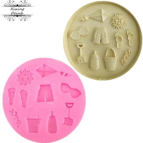 Beach sun/shorts/slippers/kite cake decorating tools silicone mould baking accessories