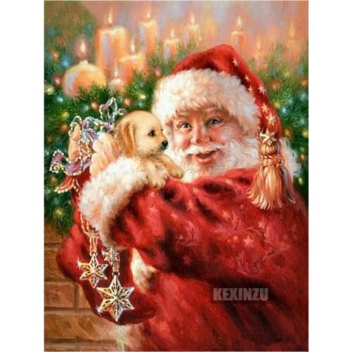 Full Square Round 3d Diamond embroidery -Christmas puppy- 5D DIY diamond painting cross stitch mosaic home decoration