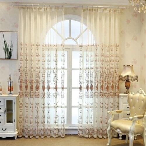 Luxury Embroidered Sheer Voile Curtains For Grils Living Room Gold Lace Window Treatment Golden/White Tulle Curtain