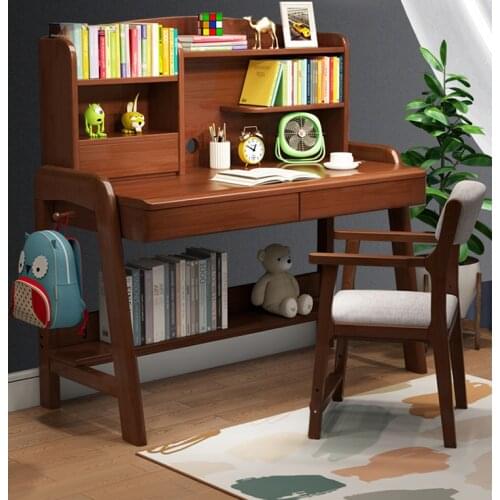 Solid wood desk with bookshelf simple household primary school desk and chair set lifting desk childrens study desk