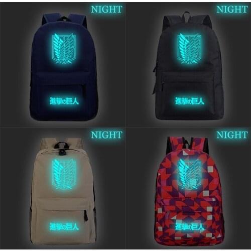 High Quality Attack on Titan Luminous Backpack Children Boys Girls Book Bags Fashion Popular Pattern Mochila for Men Women Teens