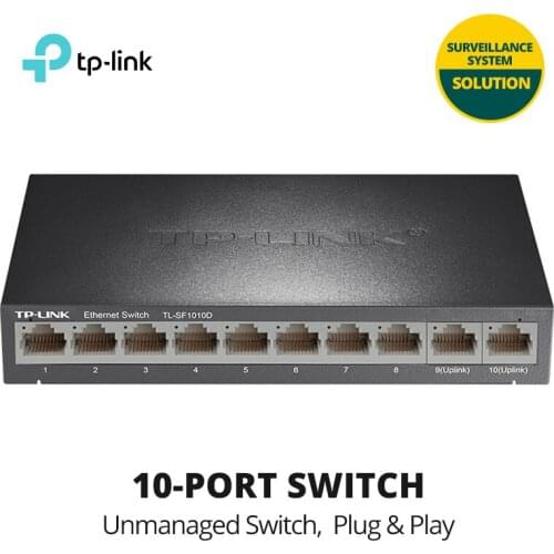 TP-Link 10 port unmanaged switch with two uplink port for small security surveillance system, Plug and Play, Metal Casing
