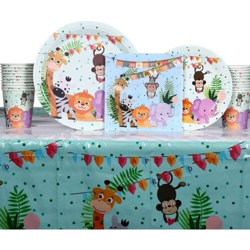 Jungle Animal Party Decoration Lion Tiger Foil Balloons Disposable Tableware Paper Plate Cup Napkin Safari Zoo Party Supplies