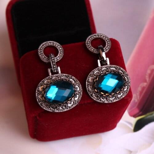 UNNAIER fashion personality popular blue oval Semi-precious stones earring Female Neogoth Ear jewelry