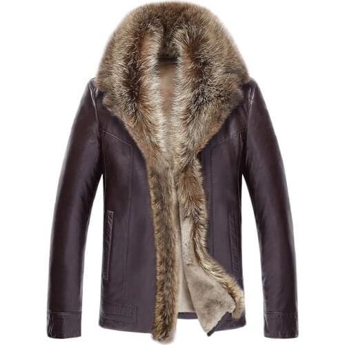 Raccoon Dog Fur Collar Real Genuine Leather Jacket Men Tops Wool Liner Winter Jackets and Coats Mens Sheepskin Coat ZT5009