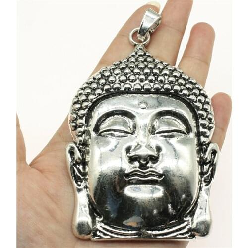 WYSIWYG 1pcs Antique Silver Color Large Buddha Head Necklace Pendant For Jewelry Making Findings 98*67MM