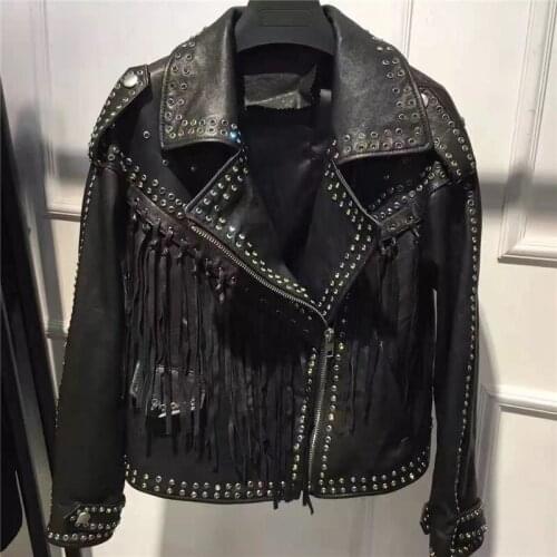 Real tassel genuine women leather jacket
