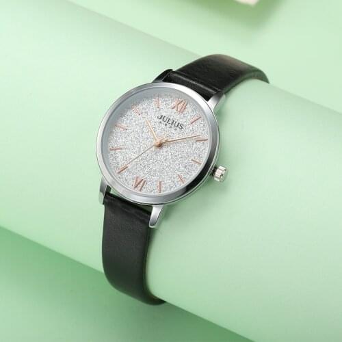 New Bling Lady Womens Watch Japan Mov't Retro Hours Fine Fashion Clock Real Leather Bracelet Girls Birthday Gift Julius Box