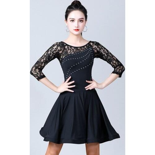 2021 New CM098 Lace Patchwork Design Female Latin Dance Dress Women Dancing Dresses for Ballroom Belly Modern Performance