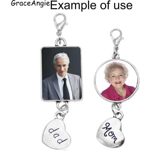 2set/pack,Lobster buckle + glass+dad mom Wedding Bouquet Photo Charm Memorial Dad Father Heart Walk Down The Aisle Bridal Charm