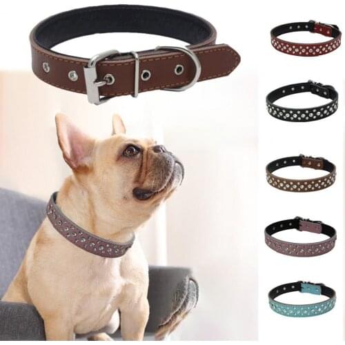 50% Dropshipping!!Adjustable pet collar with rhinestone inlaid leather decorative dog collar