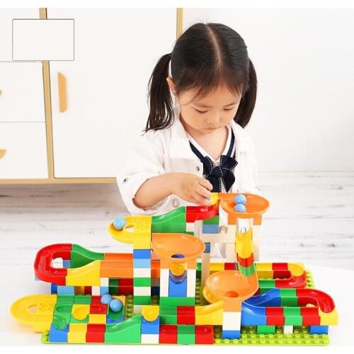 54-248PCS Construction Marble Race Run Maze Balls Track Building Blocks Big Size Educational Bricks Compatible with base Duplo