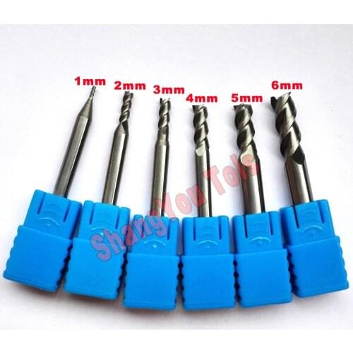 6pcs/set 1mm,2mm,3mm,4mm,5mm,6mm HRC50 3Flutes End mill for Aluminum Milling Cutter Tools Carbide CNC Endmill Router bits